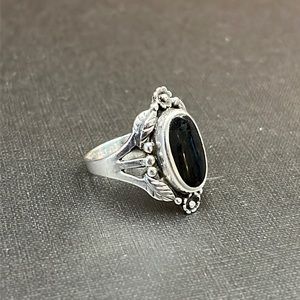 Black (imitation) Onyx and Sterling Silver Ring size 9